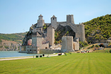 View of Golubac fortress on Danube River in Serbia. Famous touristic destination.