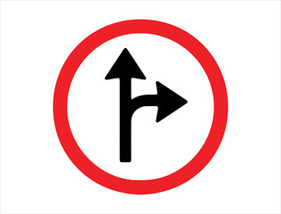Turn right proceed straight traffic sign vector art