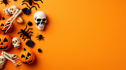 Halloween greetings card copy space of halloween element isolated on yellow orange background