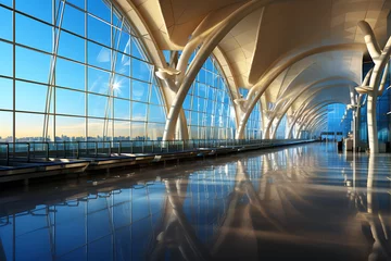 Fotobehang Modern airport bulding with big windows ai generated art. © Tsanko
