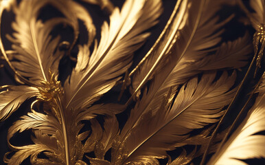 Majestic Royal Gold Feathers Wallpaper Pattern in black background