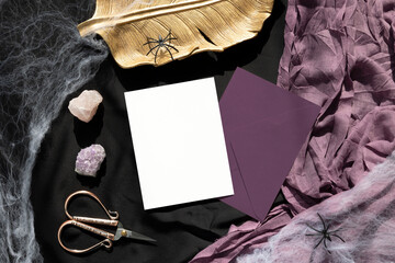 Halloween 5,5x4,25 card mockup with purple envelope 