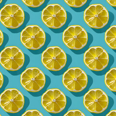 Slices of fresh yellow lemon summer background. Pattern made with yellow lemon.