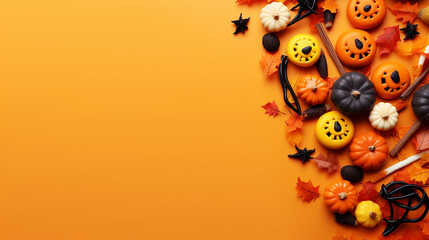 Halloween greetings card copy space of halloween element isolated on yellow orange background
