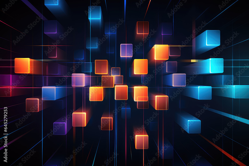 Aufkleber abstract technology futuristic digital concept square pattern with lighting glowing particles square