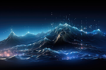 Abstract technology concept with mountain mesh landscape background. Cyberspace landscape grid.