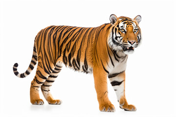 Fototapeta na wymiar a tiger standing on a white surface