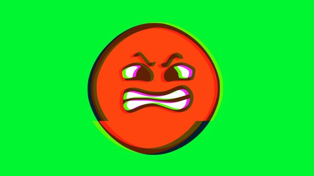 Angry emoticon with glitch effect. Cartoon face animation, Emoji motion graphics