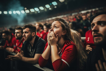 sad fans at the stadium are sad about the loss of their team's defeat  - obrazy, fototapety, plakaty