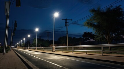 Fototapeta na wymiar Solar-powered streetlights lining a pathway, capturing the application of solar tech in public spaces