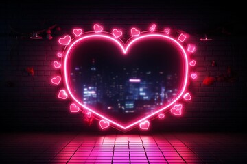 Radiant love symbol A heart frame illuminated by a captivating neon sign - obrazy, fototapety, plakaty