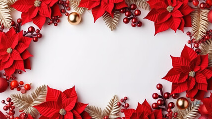 Christmas border with flowers. Generative Ai