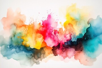 Colored splash in abstract shape, isolated on colorful background. Abstract closeup Colourful explode. Colored watercolor explosion. Banner copy space. Paint holi. Multicolored wallpaper