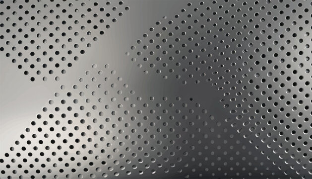 vector Background in silver and gray colours, consisting of a perforated metallic surface with holes and one horizontal polished plate located below, with a metal texture, glares and shiny edges high 