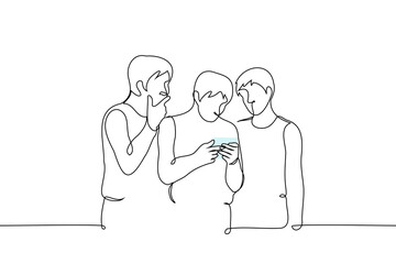 men reading a paper note - one line art vector. concept read a note, unsolved riddle
