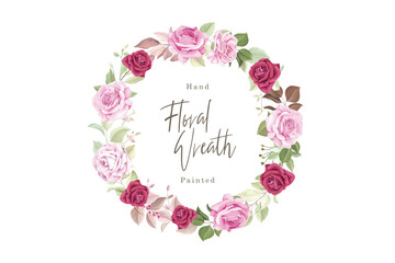hand drawn floral roses wreath illustration