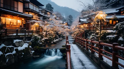 Selbstklebende Fototapete Enge Gasse Ancient Ginzan onsen village in winter travel landmark
