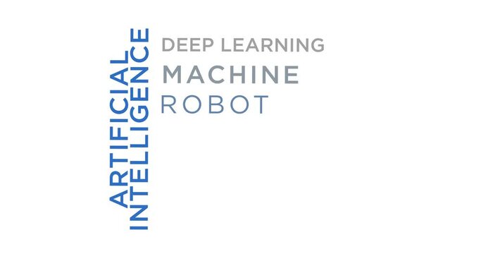 Artificial intelligence kinetic text abstract concept animated. Deep machine learning and neural networks technology typography 3d words cloud animation.