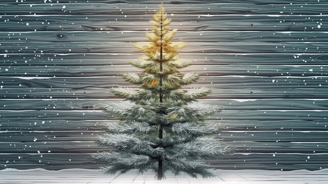 Christmas fir tree on winter landscape. Generative Ai