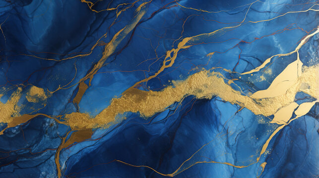 Abstract blue marble background with golden veins pain © Tatiana