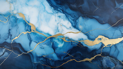Abstract blue marble background with golden veins pain
