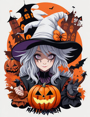 Beautiful woman in halloween costume on white background