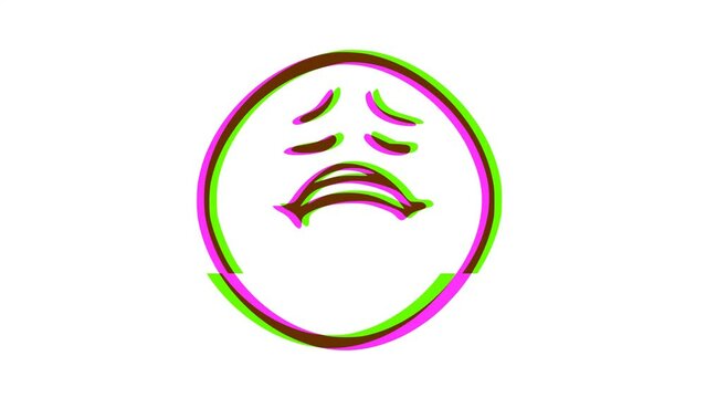 Sad Face emoticon with glitch effect. Cartoon face animation, Emoji motion graphics