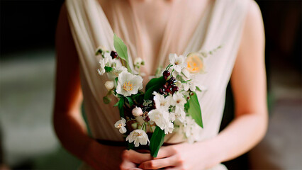 Beautiful bride dress, modern, flower, natural, garden, summer time and girl.