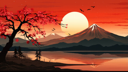 Artistic Japanese Cherry Blossom Landscape