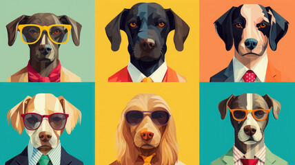 Colorful Dog Breeds Poster in Risography Style