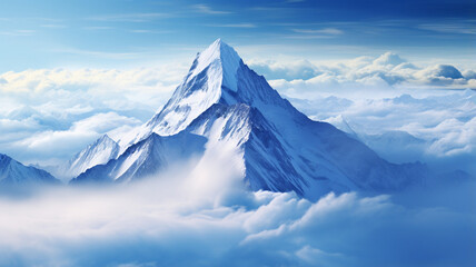 mountain landscape, snow covered mountain peak.