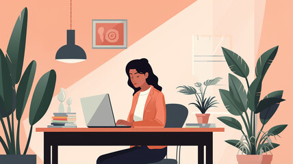 young woman with laptop at the office