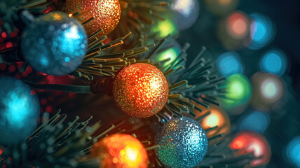 Obraz na płótnie Canvas Macro shot of a Christmas tree, Bright color. Generative Ai