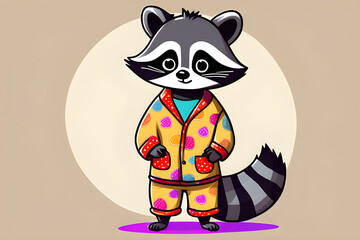 Draw a raccoon standing in colorful pajamas.
Generative AI