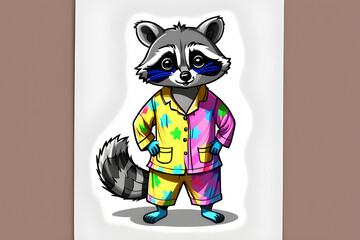 Draw a raccoon standing in colorful pajamas.
Generative AI