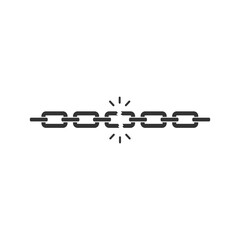Broken chain like bad connection. concept of end of relationship or slavery and jail or prison break. Graphic lock and unlock lineart design element isolated on white background