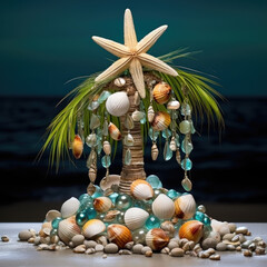 decoration for the Christmas palm tree with shells and colored beads