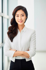 asian businesswoman in front of bright background