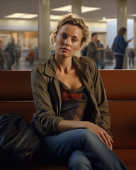 Obraz premium woman traveling alone in Waiting hall