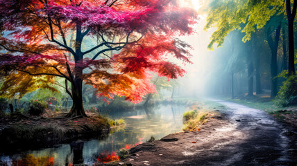 Obraz na płótnie Canvas Wald, Bäume im Herbst. Bunte Herbstlandschaft. Generiert mit KI 