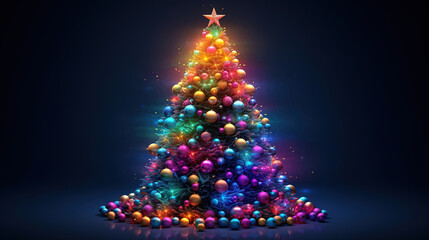 Colorful beautiful Christmas lights, Christmas tree with garlands. Generative Ai