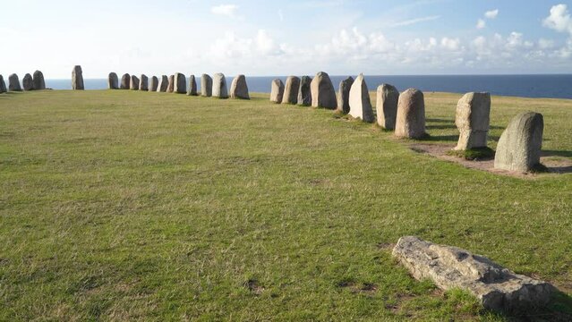 Ales Stenar Historical Site Near Kaseberga Village on the Grass fields of Southern Sweden Skane County.