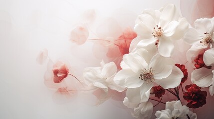 A white background with several white flowers, in the style of decadent graphic designer. AI generative