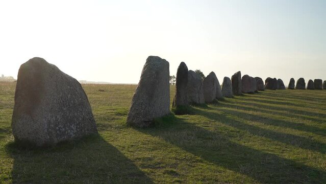 Ales Stenar Historical Site Near Kaseberga Village on the Grass fields of Southern Sweden Skane County.