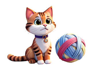 Whiskers And Wonders: A Playful Cat With Ball Of A Yarn