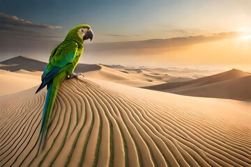 green parrot  in the desert