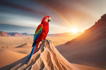 red parrot in the desert