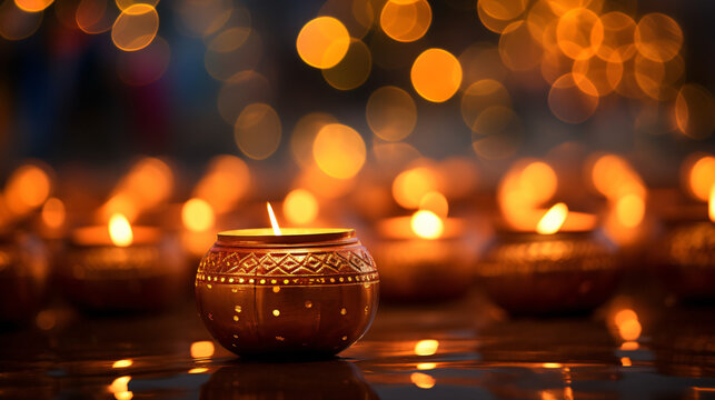 Diwali Celebration background with lighting lamps, Diwali festival background with burning lamps, Ai Generated Image