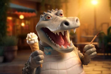 Rolgordijnen crocodile eats ice cream © mongkeyD