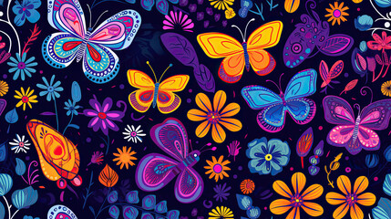 Fototapeta na wymiar seamless pattern with butterflies and flowers